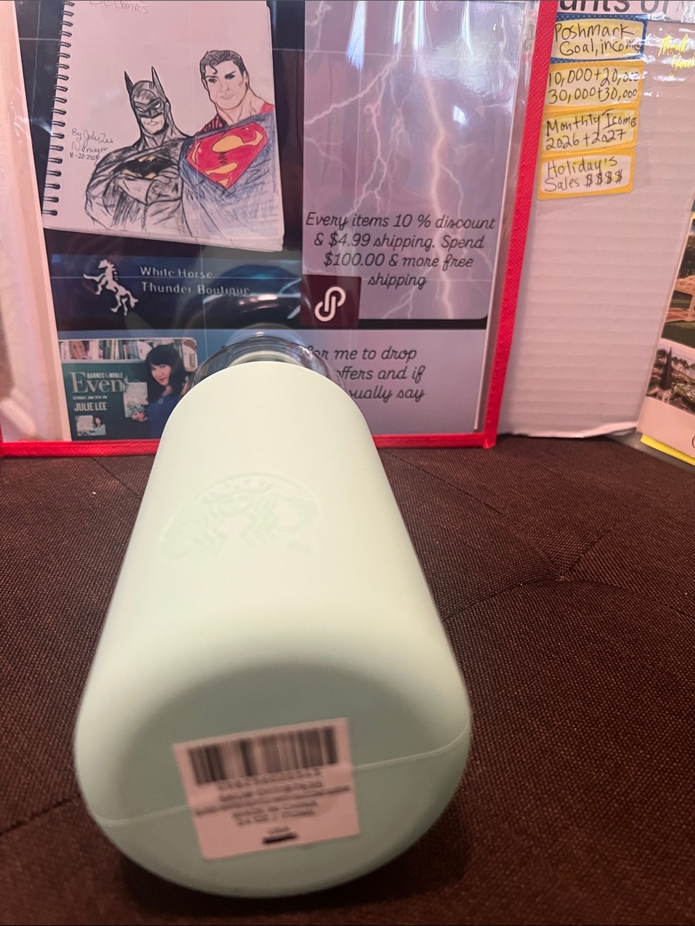 #2532*Starbucks Mint Green Glass Bottle with Silicone Sleeve and Clear Lid - Picture 3 of 16